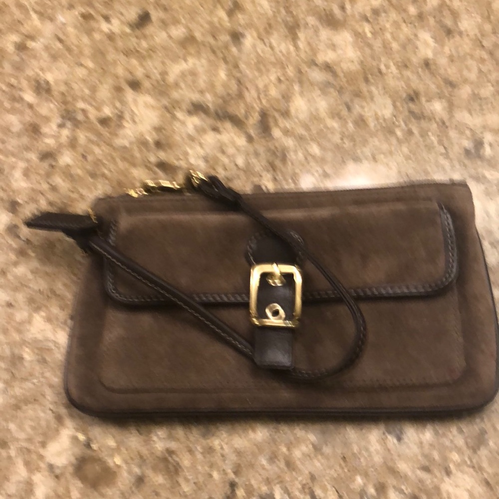 Coach wristlet brown suede and leather